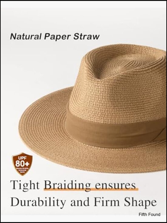 Wide Brim Panama Straw Fedora Hat UPF 80+ Sun Protection Adjustable Strap main image 4